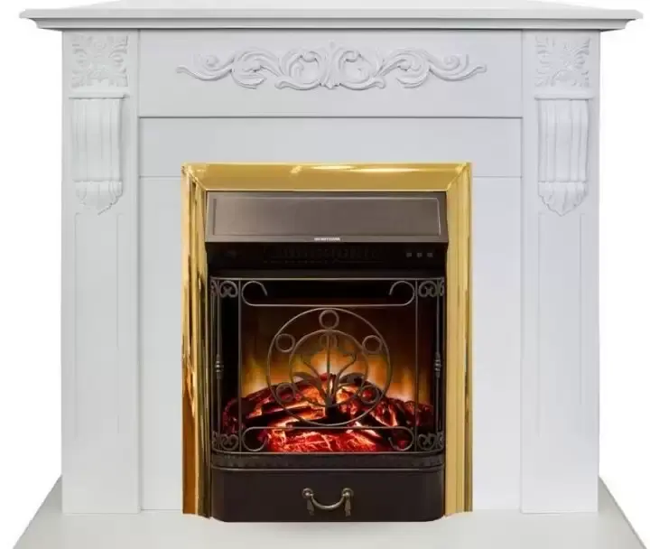 Каминокомплект RealFlame Dominica STD/EUG WT с очагом Majestic Lux Brass S