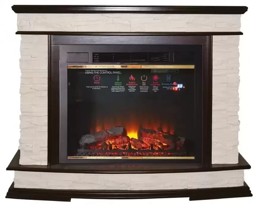 Каминокомплект Interflame Памир сланец коньячный дуб с очагом Sirius 30 LED FX Brass