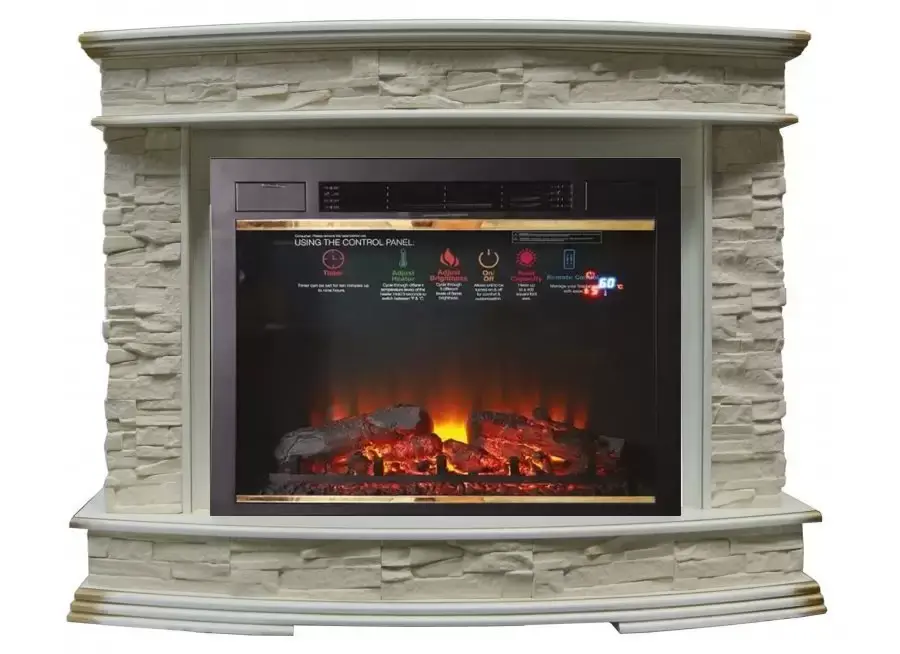 Каминокомплект Interflame Памир сланец белый с очагом Sirius 30 LED FX Brass
