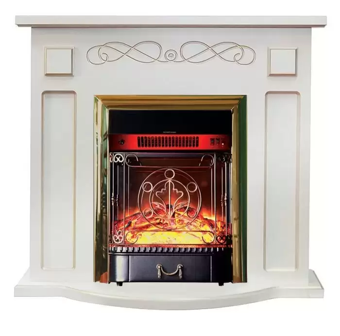 Каминокомплект Interflame Аспен белый патина с очагом Majestic FX M Brass