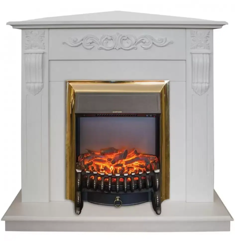 Каминокомплект RealFlame Dominica Corner STD/EUG WT с очагом Majestic Lux Brass S