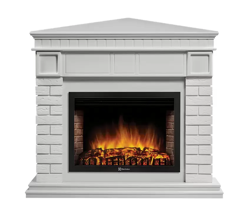 Каминокомплект Electrolux Bricks Wood 25U угловой с очагом EFP/P-2520L камень белый/белая эмаль