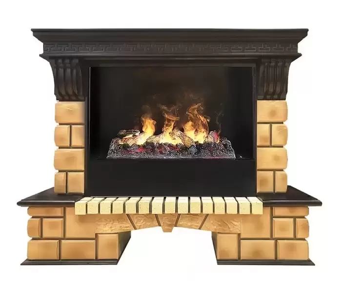 Каминокомплект RealFlame Stone Brick 26 AO с очагом 3D Cassette 630/Black вставка